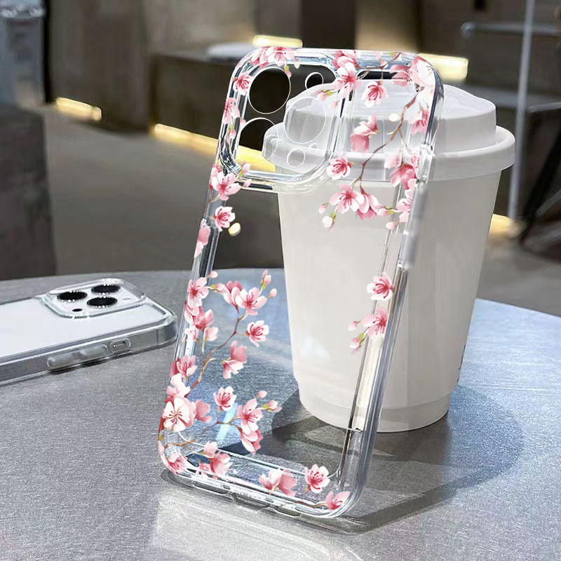 Plants X - Pink Flower Design Transparent Phone Case